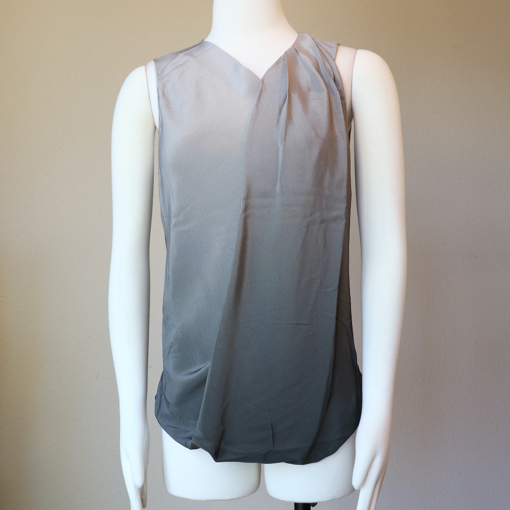 Grey ombre sleeveless silk top blouson front